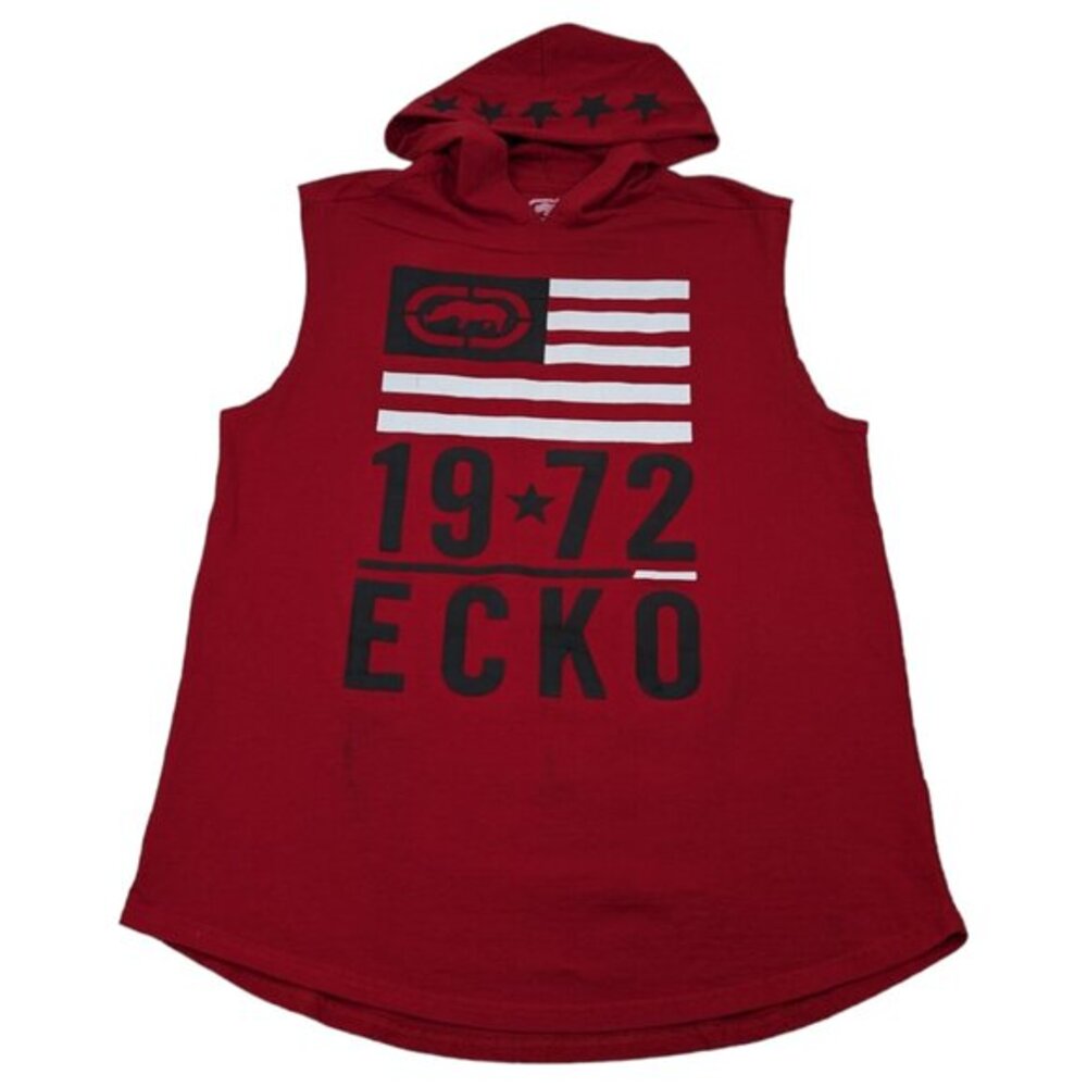 Y2K Ecko Unltd Sleeveless Hoodie Shirt Mens Large Red Logo‎ Graphic